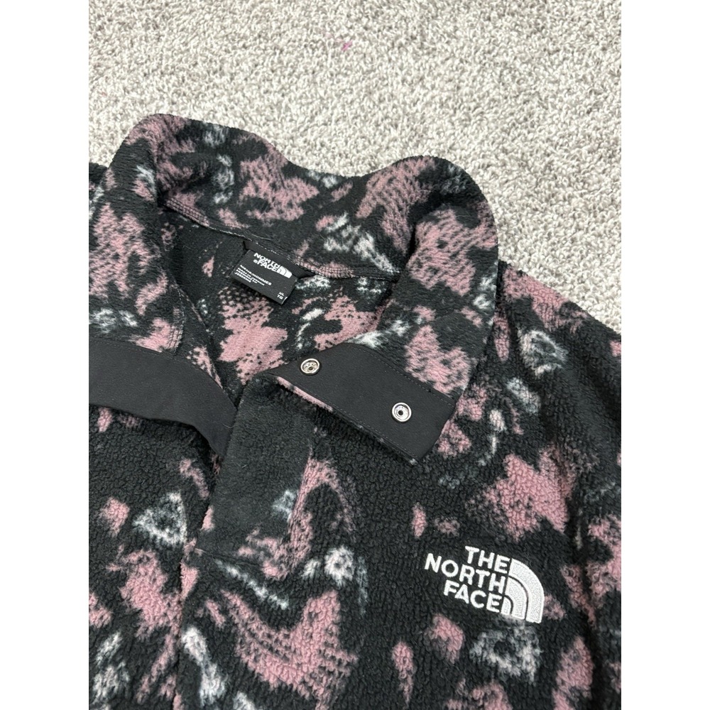 The North Face Mens TKA Glacier Snap Fleece Pullover Black Pink Print XL